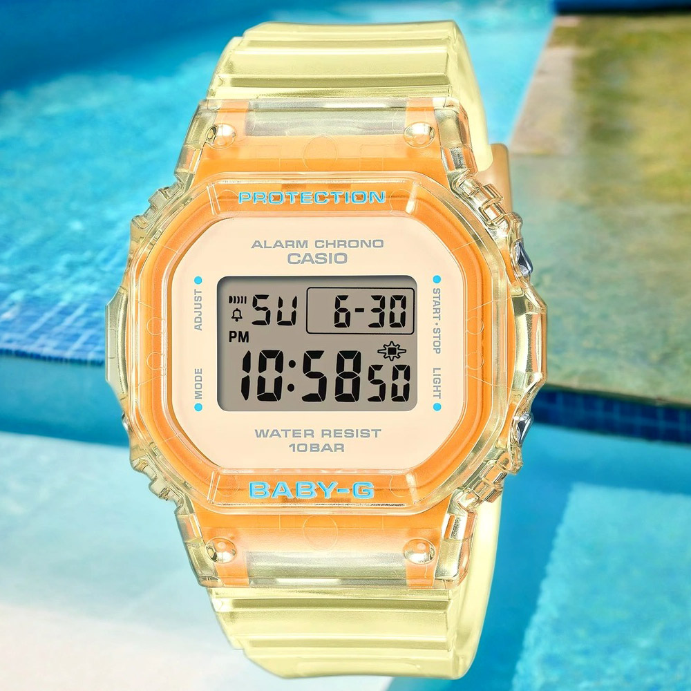 CASIO 卡西歐 BABY-G 夏季透明方形女錶電子錶(BGD-565SJ-9)