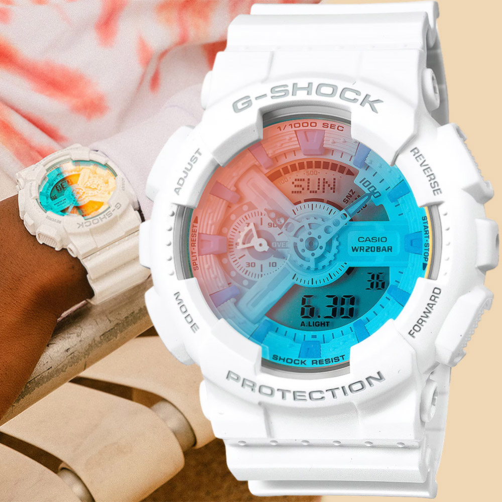 CASIO 卡西歐 G-SHOCK 彩色鏡面雙顯手錶(GA-110TL-7A)