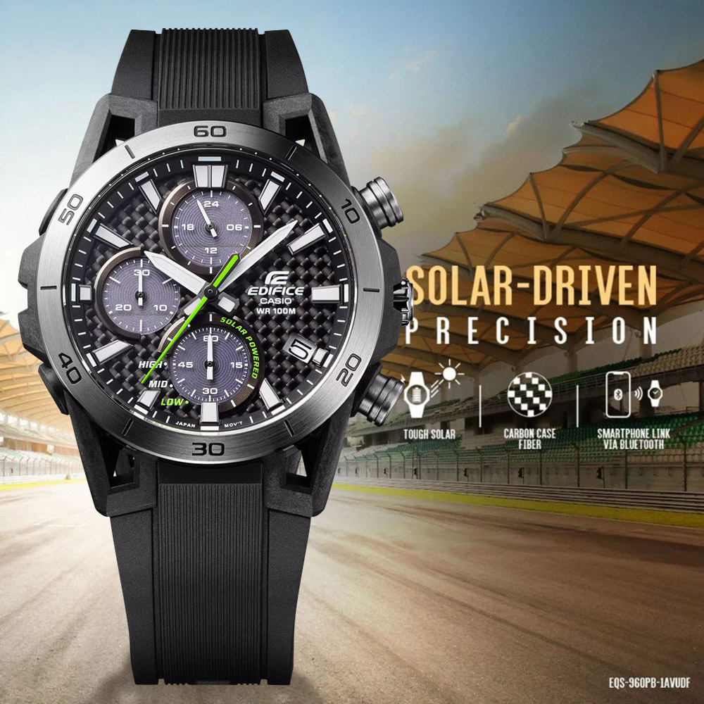CASIO 卡西歐 EDIFICE 碳纖維賽車太陽能三眼計時手錶(EQS-960PB-1AV)