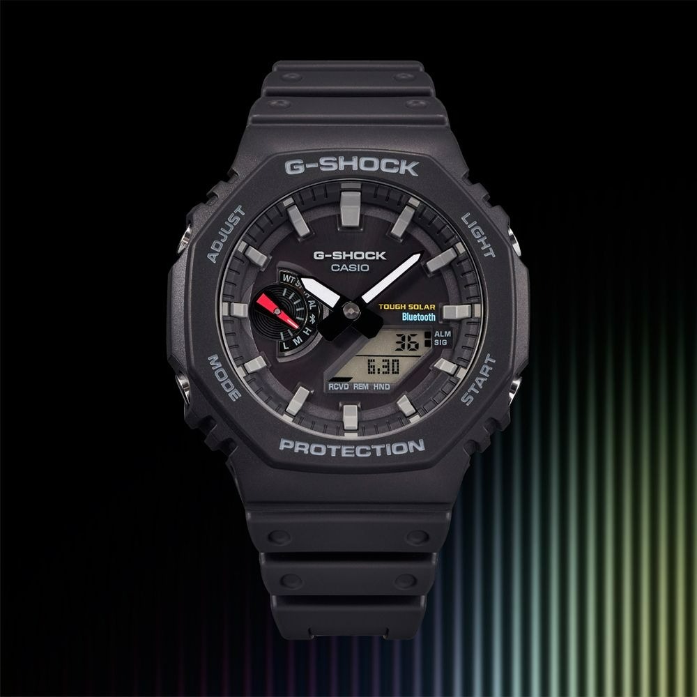 CASIO G-SHOCK 太陽能藍芽八角造型計時錶/黑/GA-B2100-1A