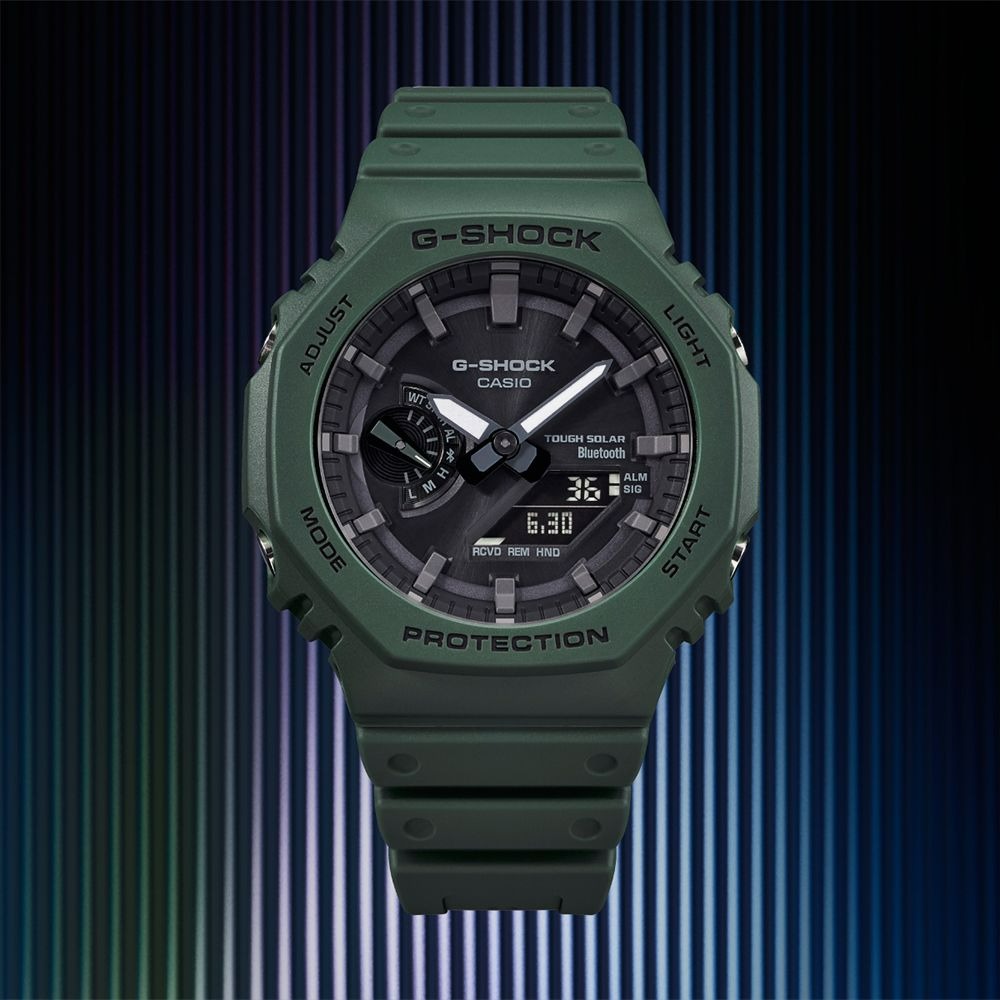 CASIO G-SHOCK 太陽能藍芽八角造型計時錶/綠/GA-B2100-3A