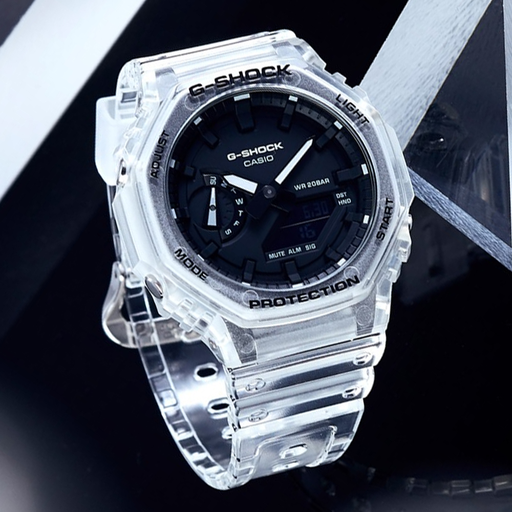 CASIO G-SHOCK 透明系列八角造型計時錶/GA-2100SKE-7A