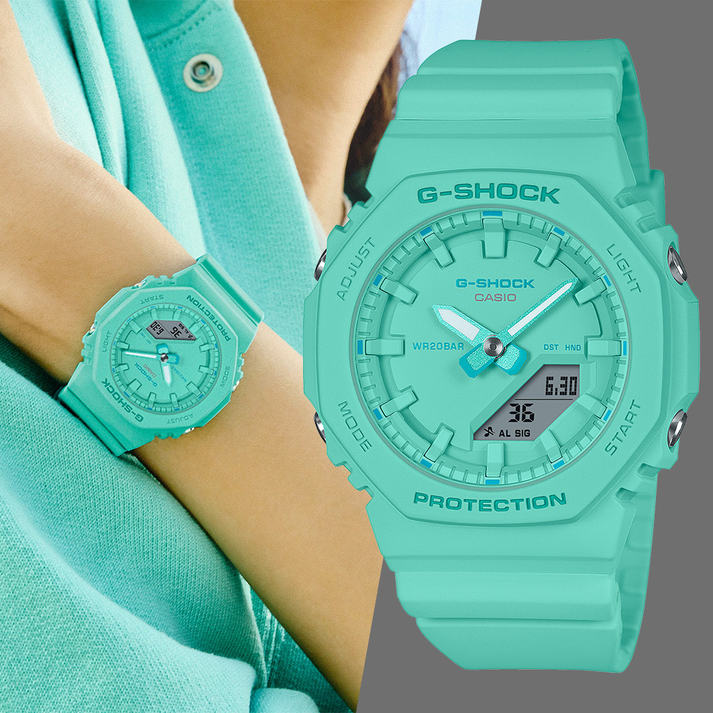 CASIO G-SHOCK 單色美學八角造型計時錶/綠松石/GMA-P2100-2A