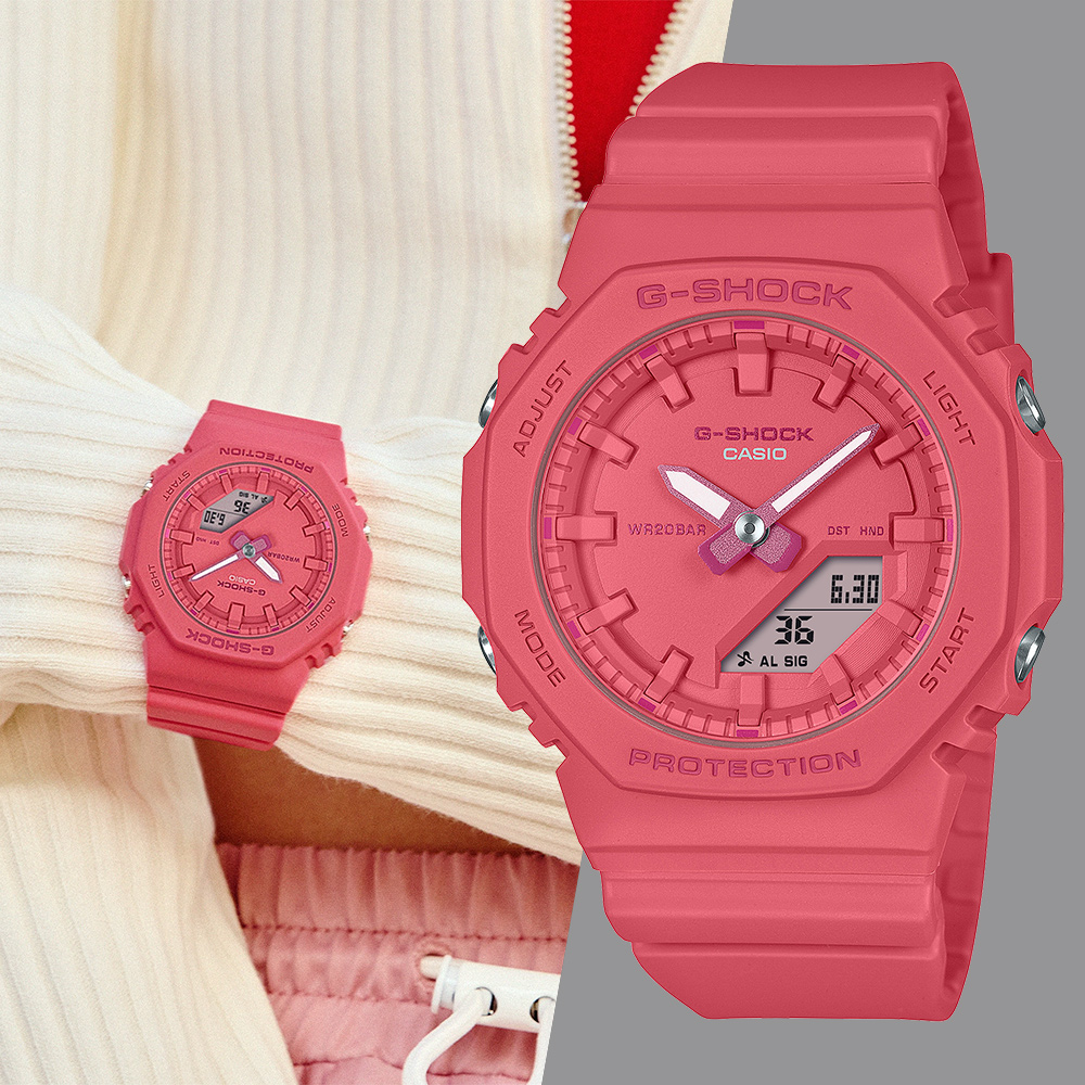 CASIO G-SHOCK 單色美學八角造型計時錶/亮粉紅/GMA-P2100-4A