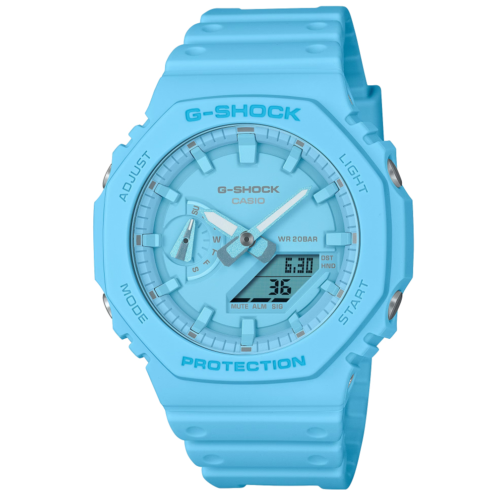 CASIO卡西歐 G-SHOCK 經典八角錶殼 單色美學 時尚雙顯腕錶-藍 GA-2100-2A2