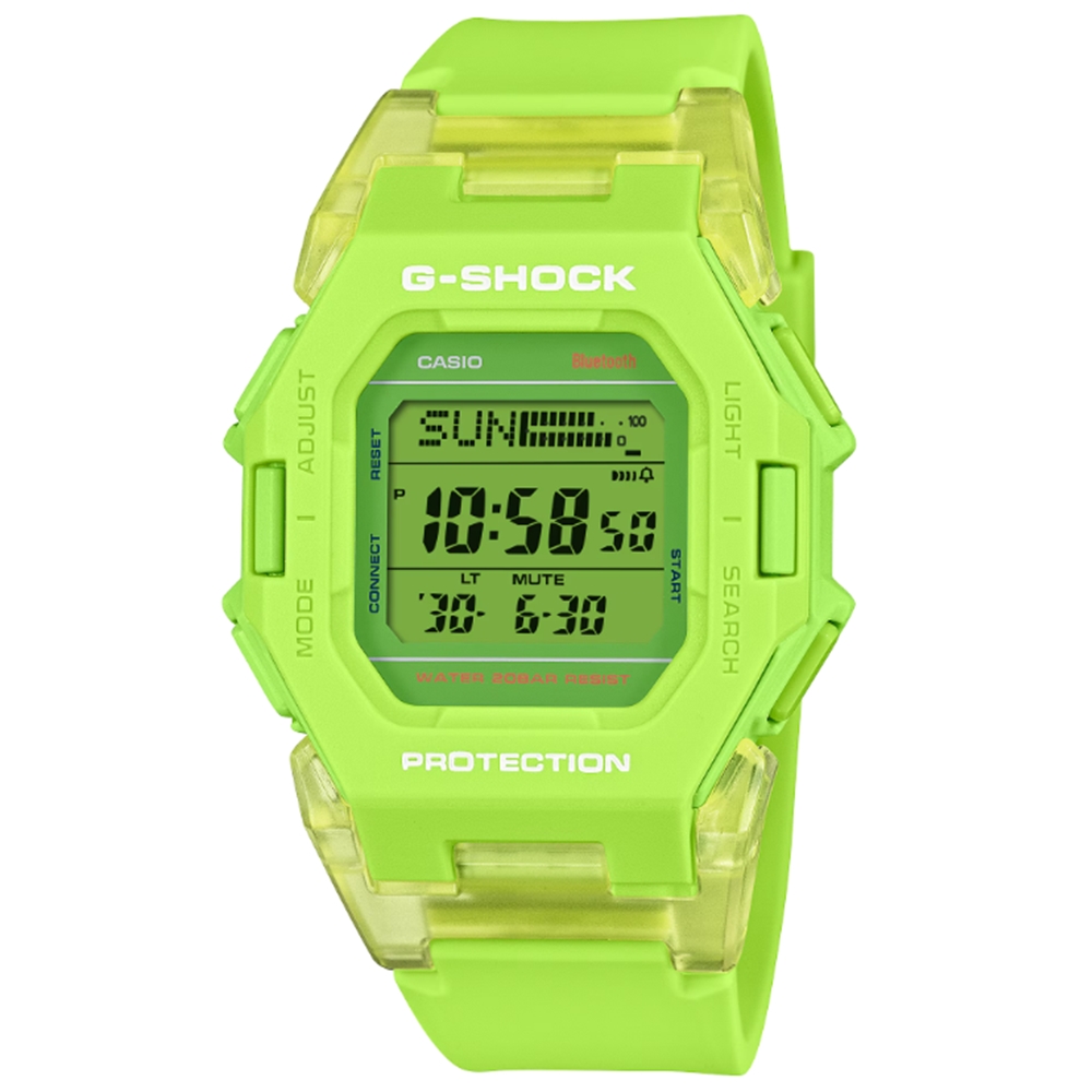 【CASIO 卡西歐】G-SHOCK 藍芽 簡約輕巧型 數位電子錶款 螢光綠 GD-B500S-3 41.5mm
