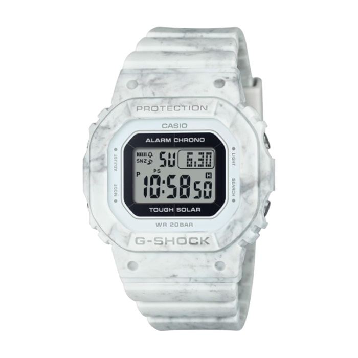 【CASIO G-SHOCK】大理石紋纖薄方形電子腕錶-石灰白/GMS-S5600RT-7