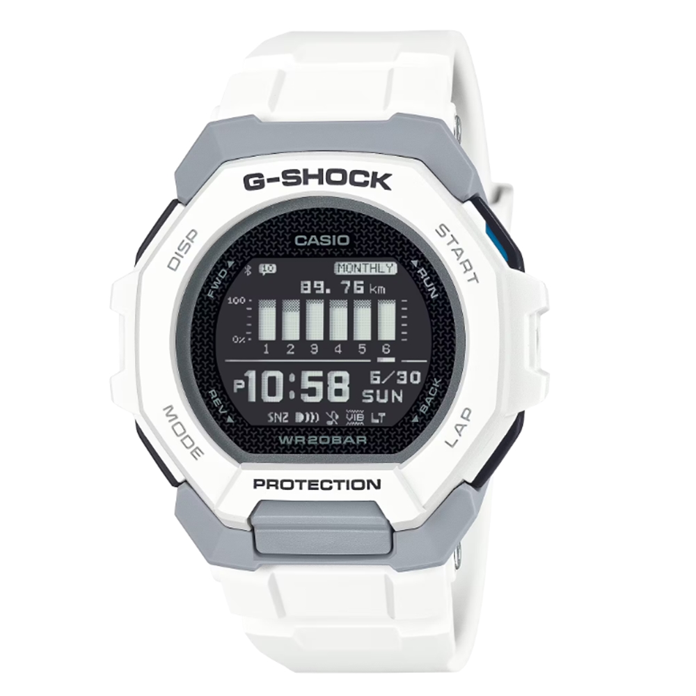 【CASIO 卡西歐】G-SHOCK G-SQUAD 藍芽 強悍運動型錶款 簡約白 GBD-300-7 47.4mm