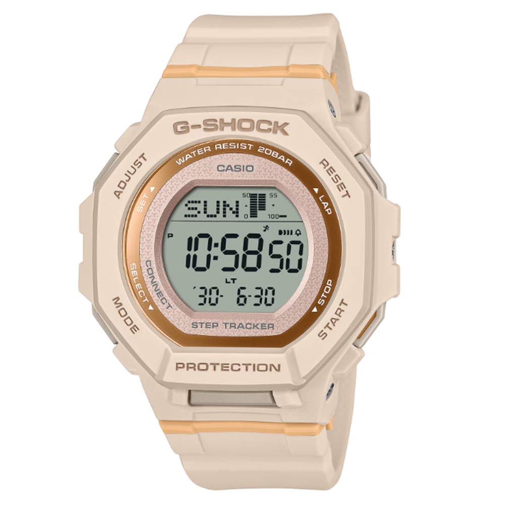 【CASIO 卡西歐】G-SHOCK 自然色調 步數測量 藍芽 氣質粉 運動休閒系列 GMD-B300-4 43.8mm