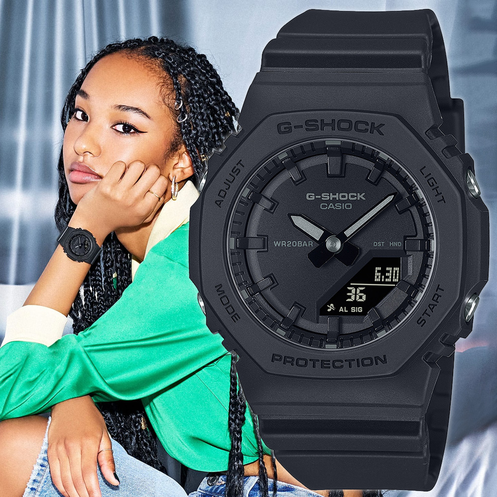 CASIO G-SHOCK 單色美學八角造型計時錶/時尚黑/GMA-P2100BB-1A