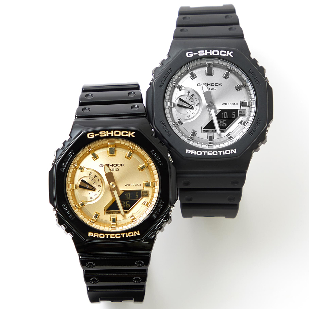 CASIO G-SHOCK 閃耀金屬八角造型計時對錶 (GA-2100GB-1A+GA-2100SB-1A)