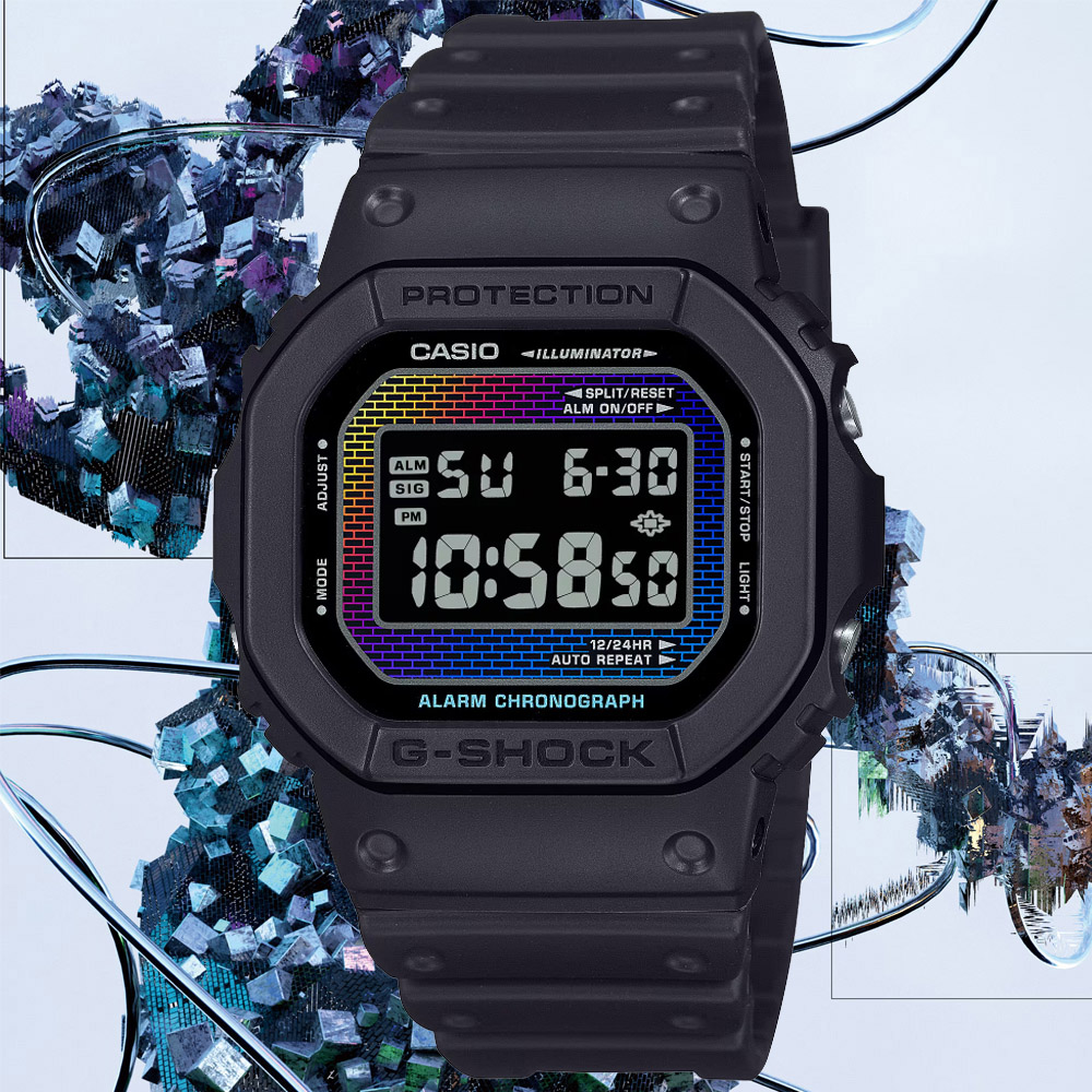 CASIO卡西歐 G-SHOCK 彩虹漸層蒸鍍 電子腕錶 DW-5600RW-1