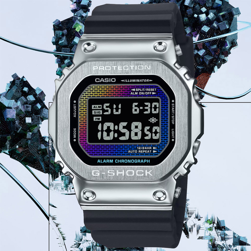 CASIO卡西歐 G-SHOCK 彩虹漸層蒸鍍 電子腕錶 GM-5600RW-1