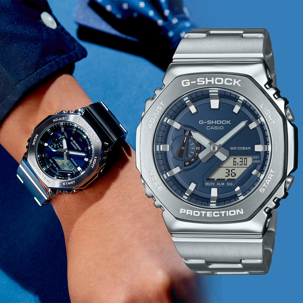 CASIO G-SHOCK 全金屬八角造型計時錶/深藍/GM-2110D-2B
