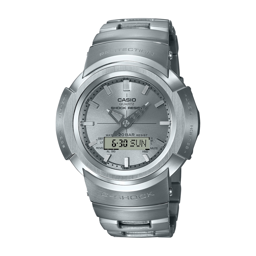 【CASIO 卡西歐】CASIO卡西歐 G-SHOCK 太陽能電波雙顯手錶(銀 AWM-500D-1A8)