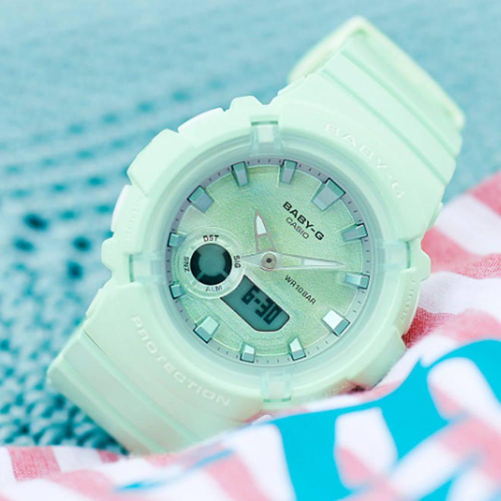 CASIO卡西歐 BABY-G 街頭時尚 多層次雙顯腕錶-綠 BGA-280-3A