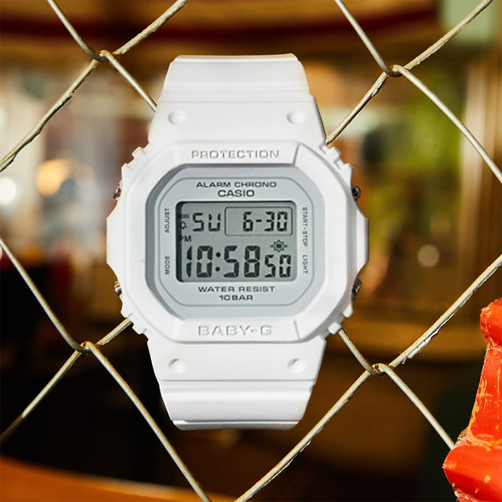 CASIO卡西歐 BABY-G 經典百搭 方型電子腕錶-白 BGD-565-7