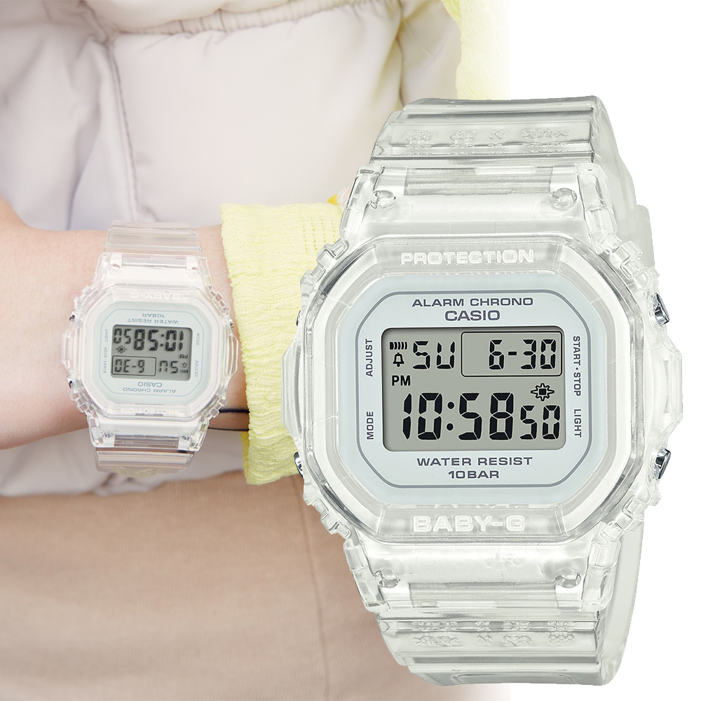 CASIO BABY-G 輕薄時尚方形計時錶/透明/BGD-565S-7