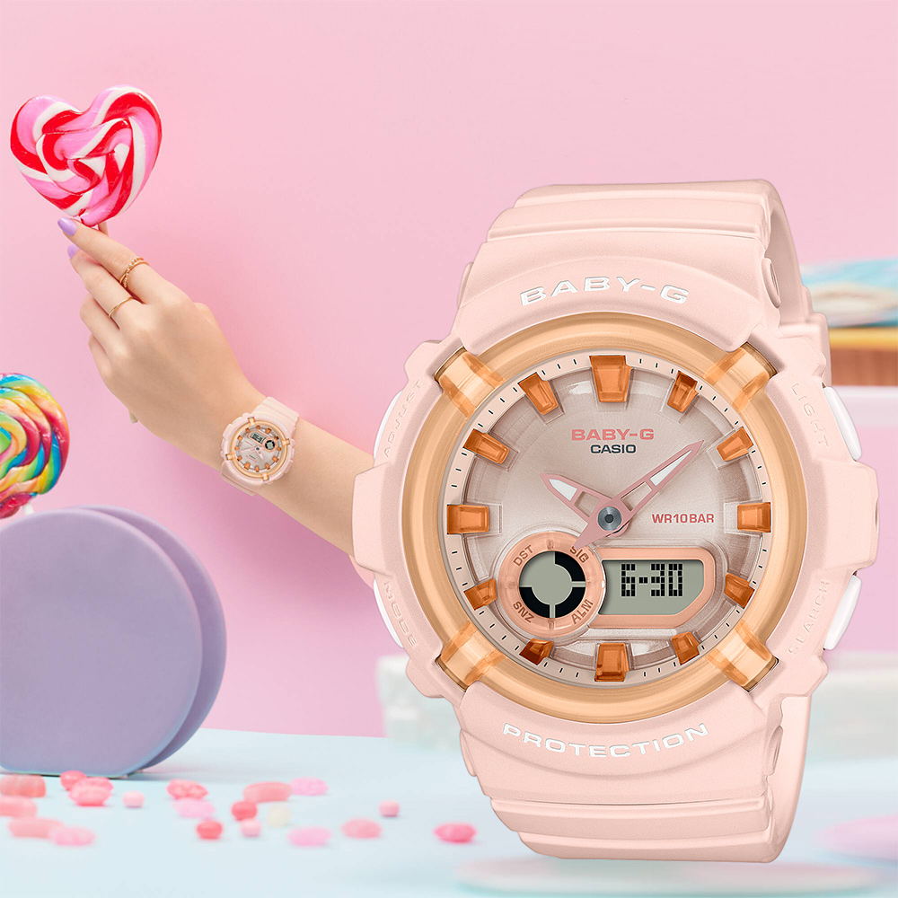 CASIO 卡西歐 BABY-G 水蜜桃糖果雙顯手錶(BGA-280SW-4A)