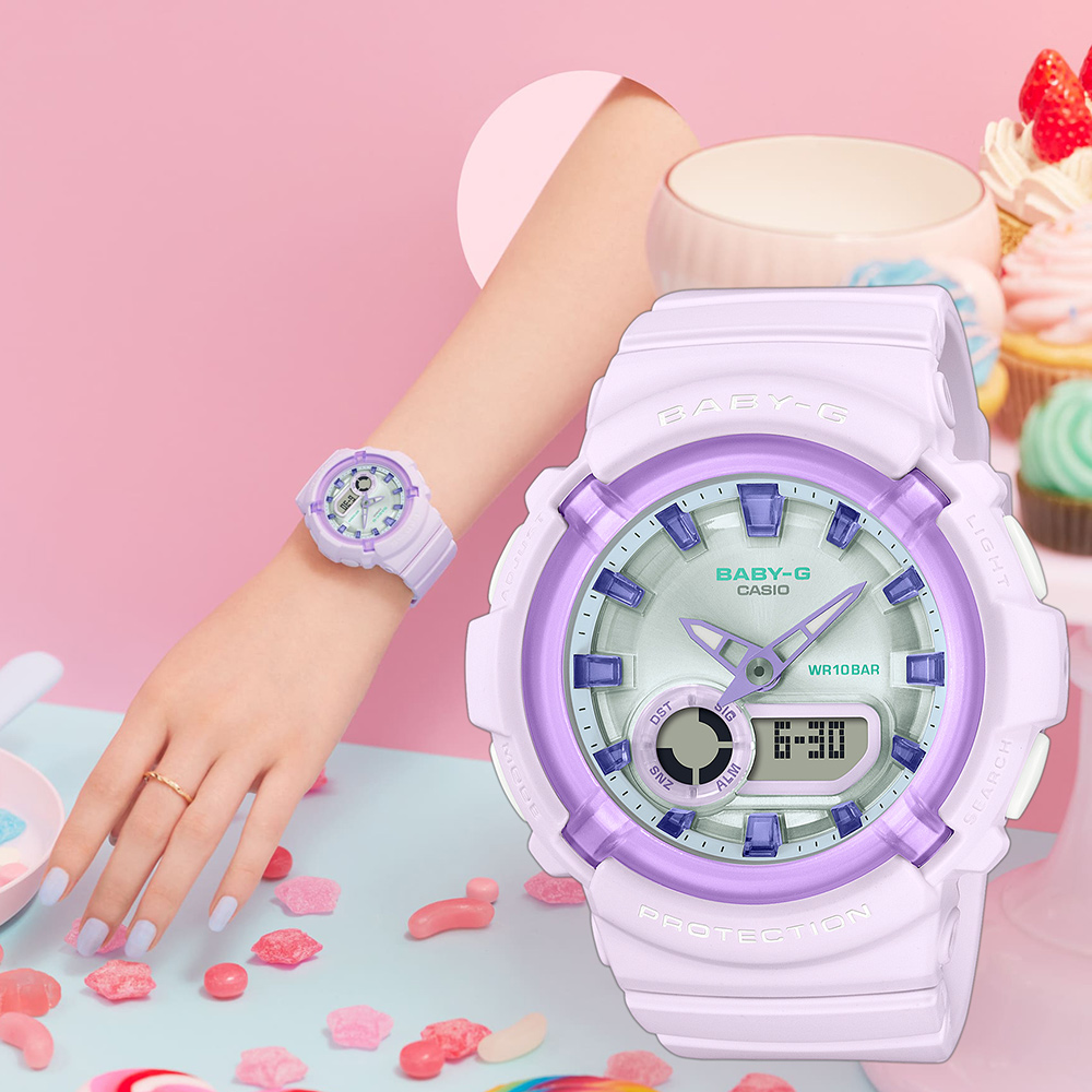 CASIO 卡西歐 BABY-G 葡萄糖果雙顯手錶(BGA-280SW-6A)