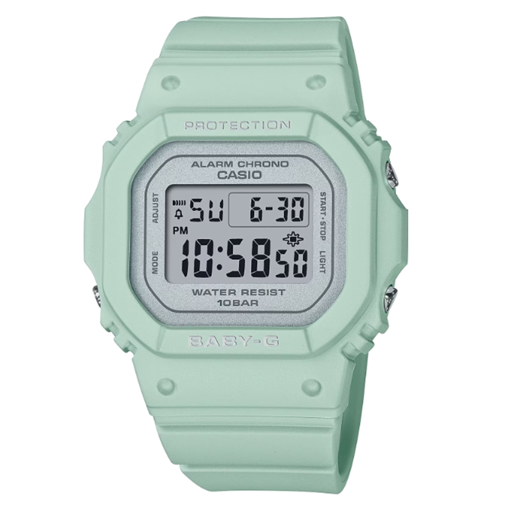 【CASIO 卡西歐】 BABY-G 輕巧纖薄 絢麗春日 鼠尾草綠 經典方型 BGD-565SC-3 37.9mm