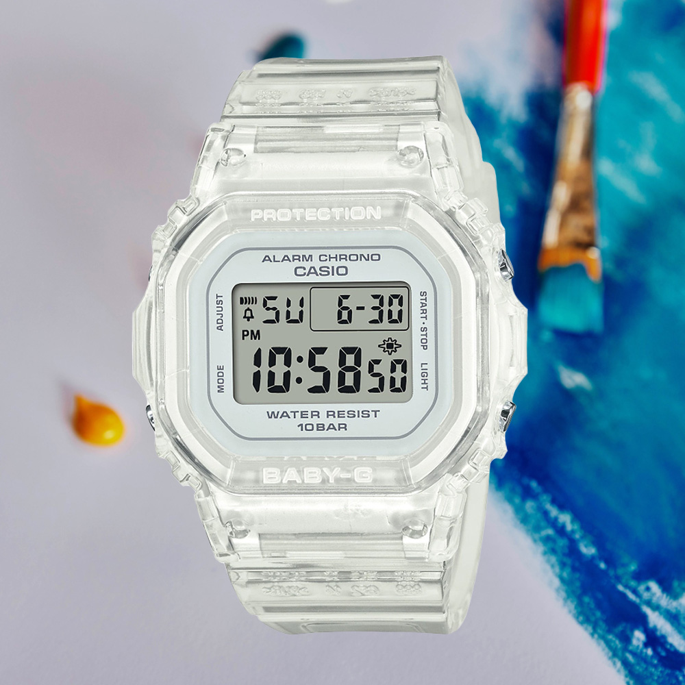 CASIO卡西歐 BABY-G 經典百搭 方型電子腕錶-透白 BGD-565S-7