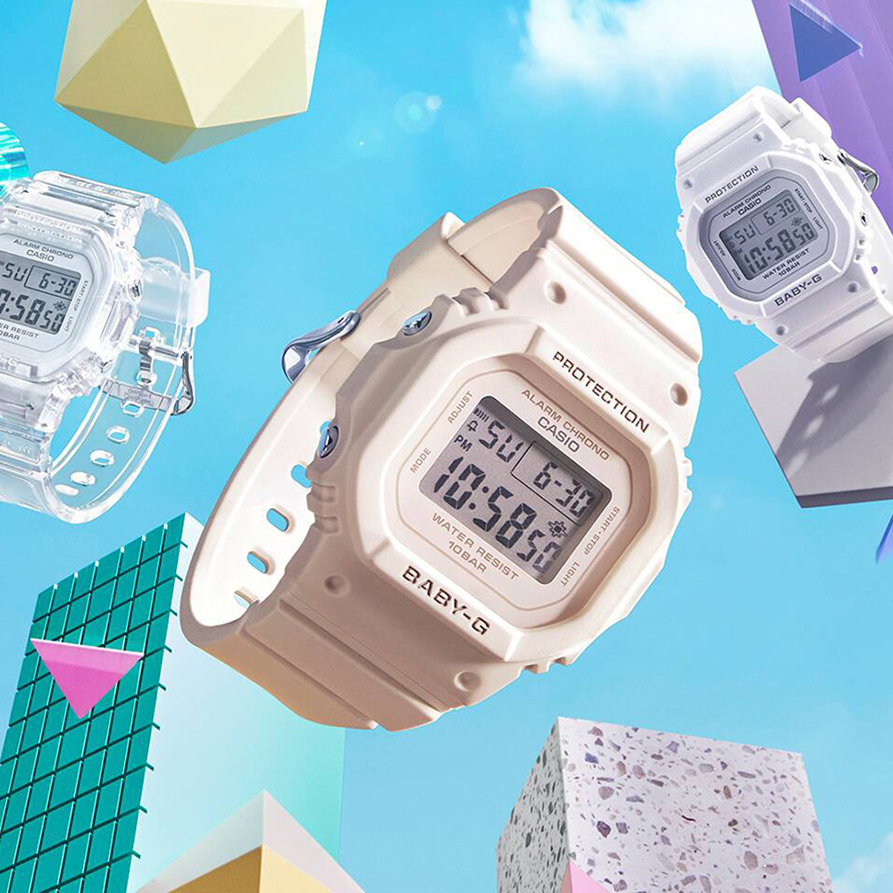 【CASIO 卡西歐】BABY-G 簡約輕薄耐衝擊電子橡膠腕錶/粉(BGD-565-4)