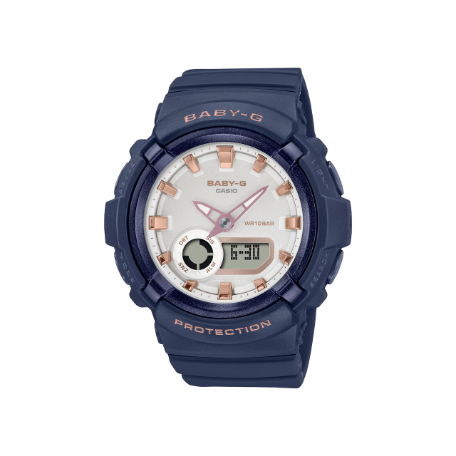 【CASIO BABY-G】時尚金屬光感雙顯運動腕錶-深海藍/BGA-280BA-2A