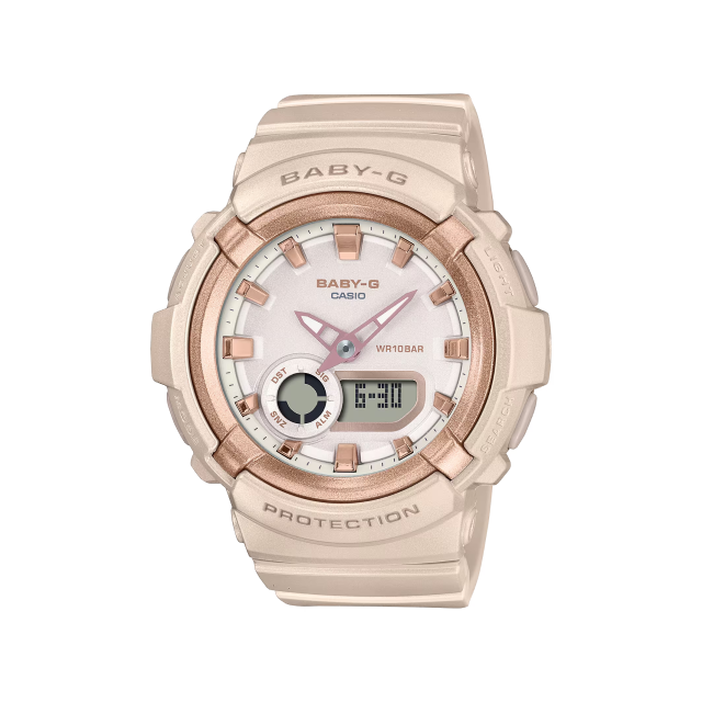 【CASIO BABY-G】時尚金屬光感雙顯運動腕錶-粉膚色/BGA-280BA-4A