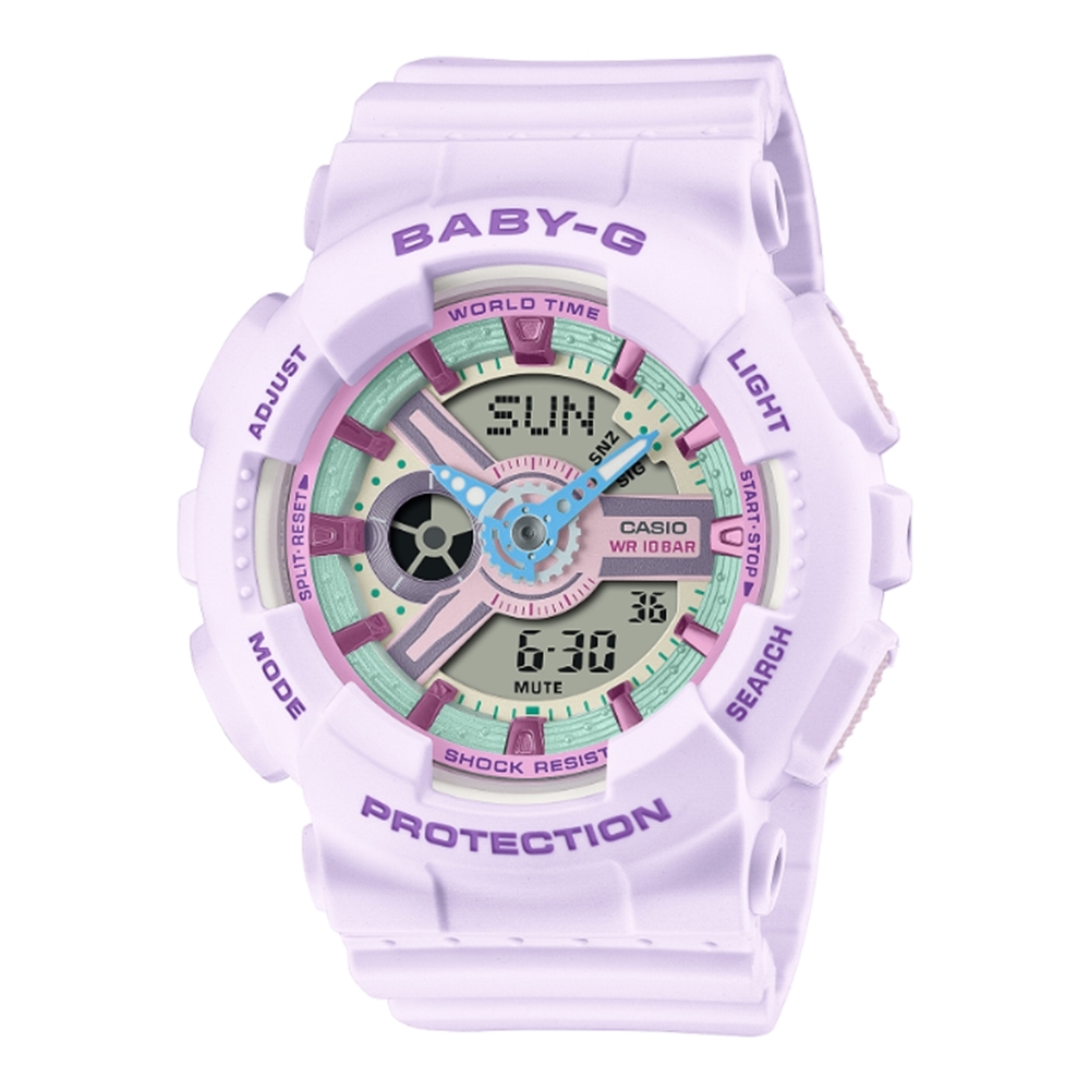 【CASIO 卡西歐】BABY-G 柔和色彩雙顯腕錶(BA-110XPM-6A)
