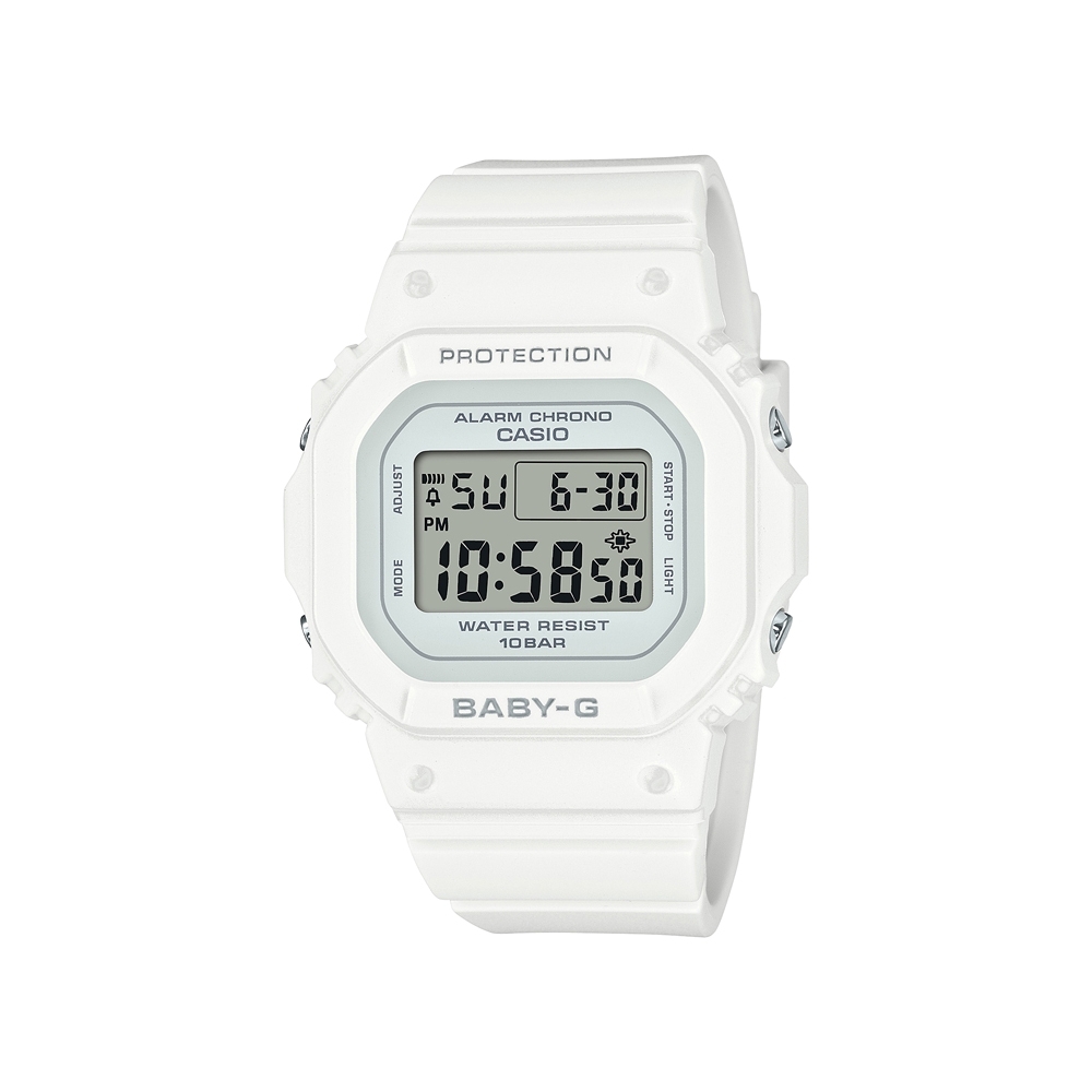 【CASIO 卡西歐】BABY-G 纖薄經典方形電子錶-清新白 (BGD-565-7)