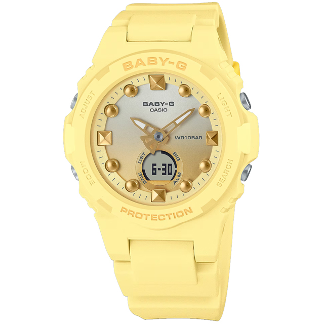 Baby-G CASIO / BGA-320-9A / 卡西歐 漸層色彩 雙顯 防水 橡膠手錶 檸檬黃色 42mm