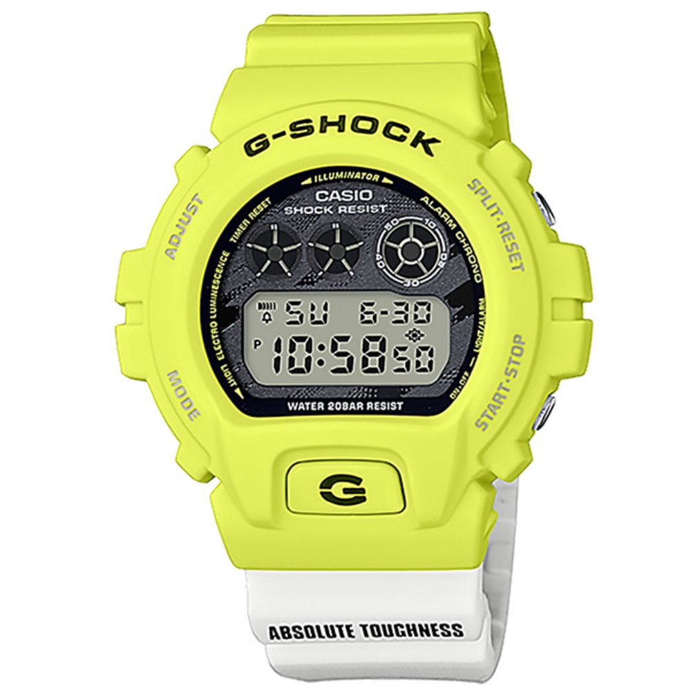 【CASIO 卡西歐】G-SHOCK 防震手錶 DW-6900TGA-9-螢光黃/ 53.2mm