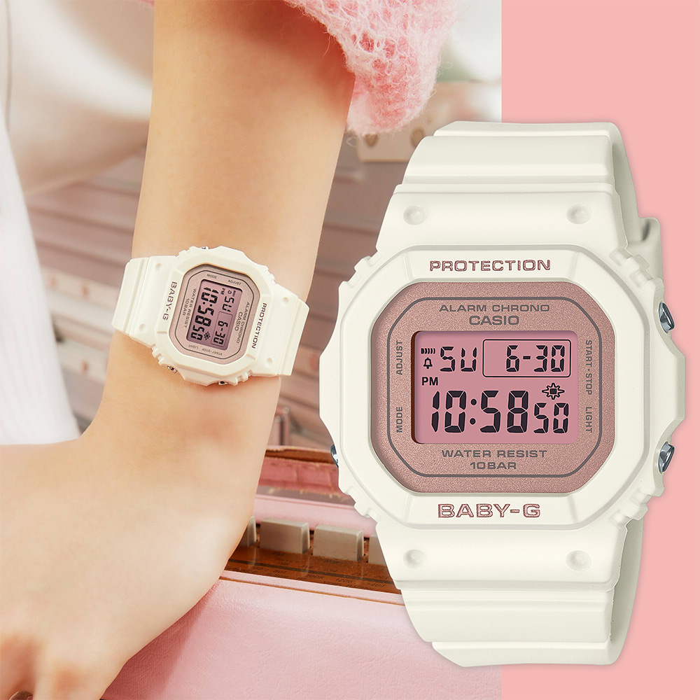 CASIO 卡西歐 BABY-G 春季色彩方形女錶電子錶-櫻花粉紅 BGD-565SC-4