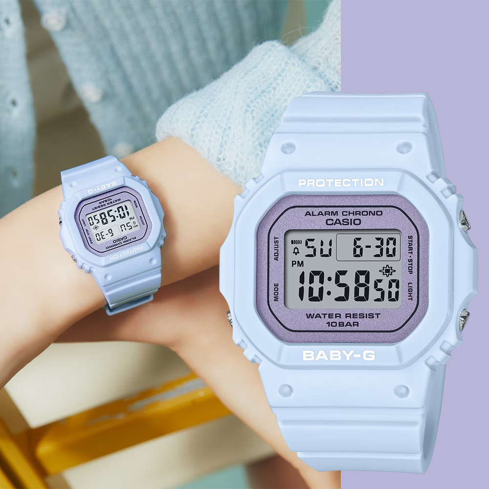 CASIO 卡西歐 BABY-G 春季色彩方形女錶電子錶-紫丁香 BGD-565SC-2