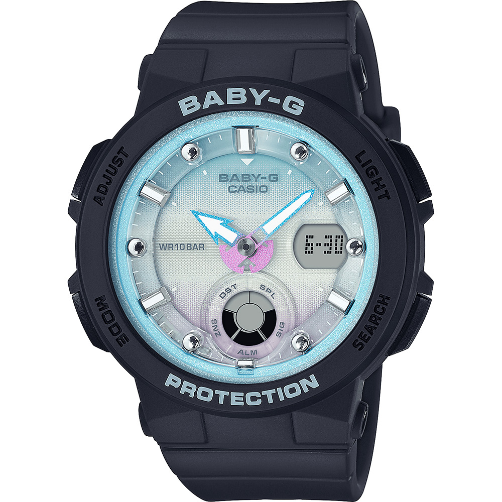 CASIO 卡西歐 BABY-G 仲夏海洋珍珠貝殼手錶-粉藍x黑 BGA-250-1A2