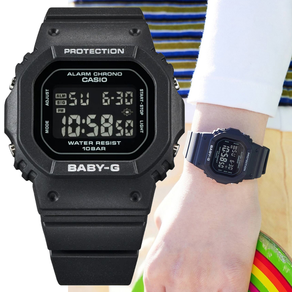 CASIO 卡西歐 BABY-G 纖薄經典方形電子錶-時尚黑 (BGD-565-1)