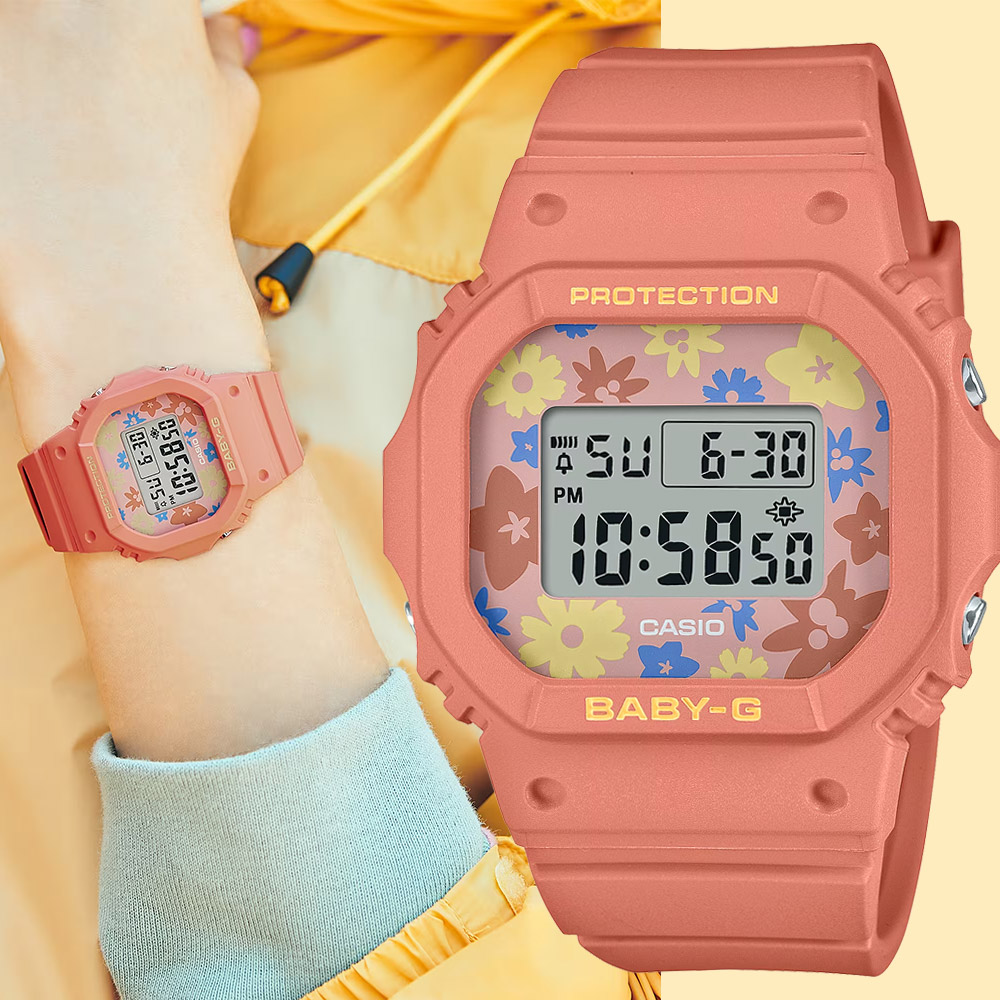 CASIO 卡西歐 BABY-G 花朵方形女錶電子錶(BGD-565RP-4)