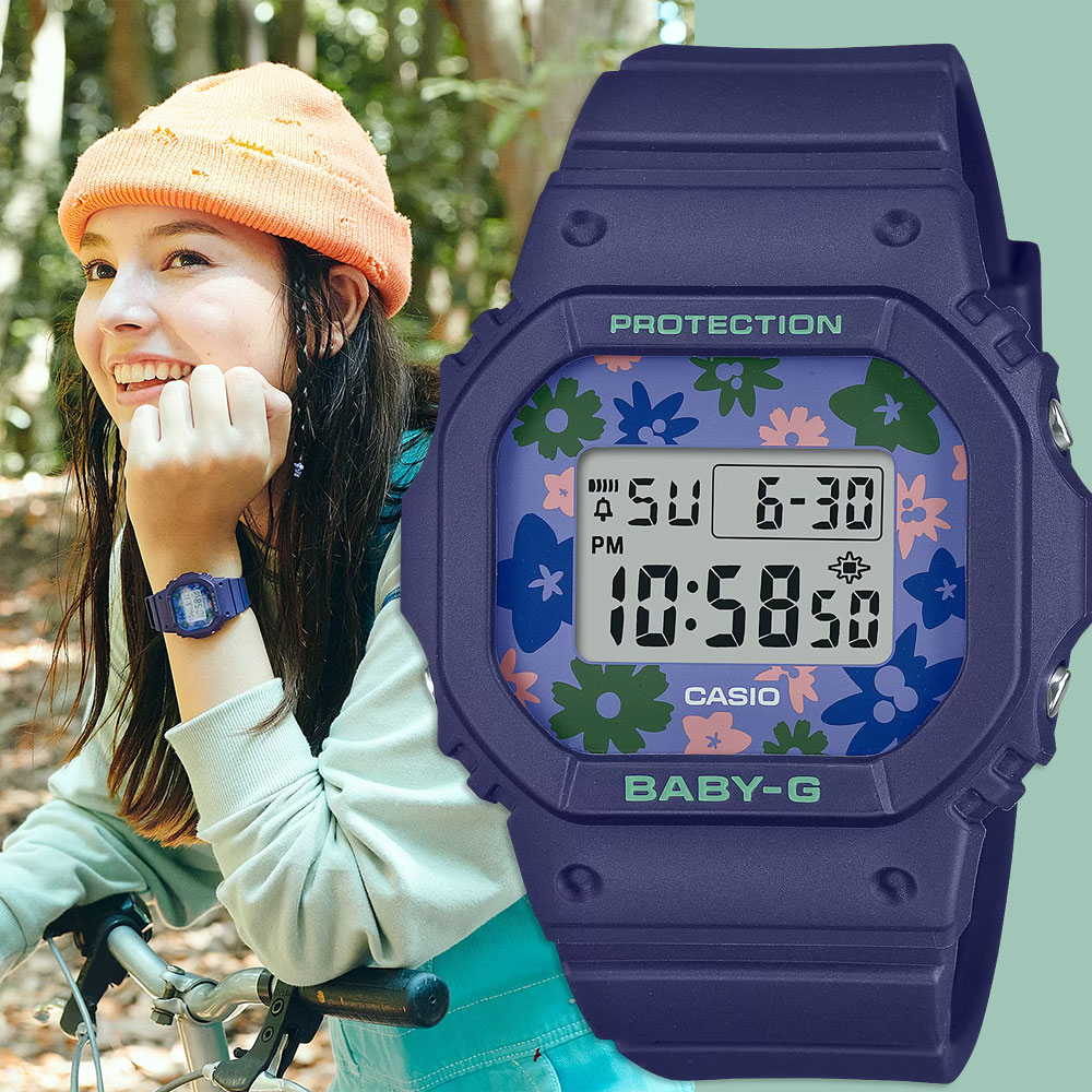 CASIO 卡西歐 BABY-G 花朵方形女錶電子錶(BGD-565RP-2)
