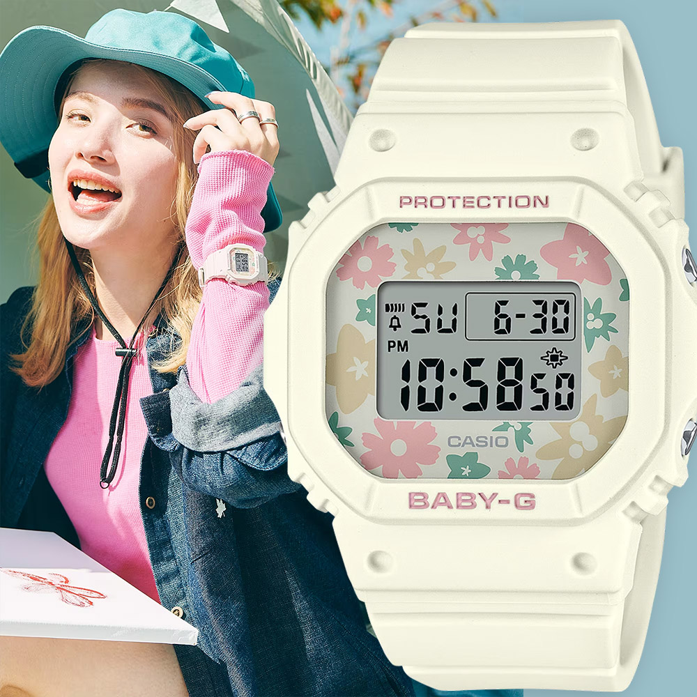 CASIO 卡西歐 BABY-G 花朵方形女錶電子錶(BGD-565RP-7)