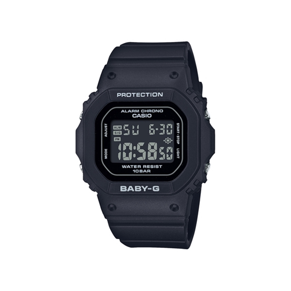 【CASIO 卡西歐】BABY-G 簡約輕薄耐衝擊電子腕錶 黑 BGD-565U-1_37.9mm