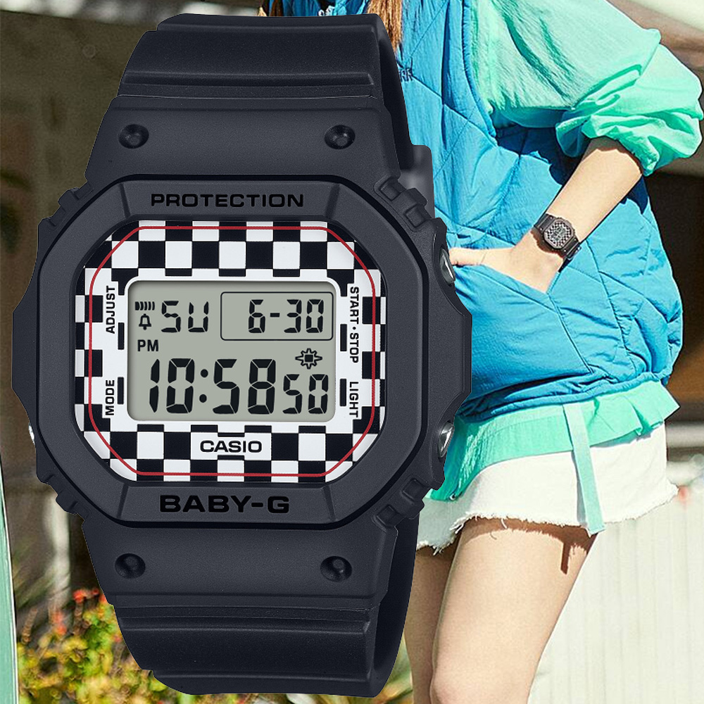 CASIO卡西歐 BABY-G 滑板潮流 格子旗電子腕錶 BGD-565GS-1
