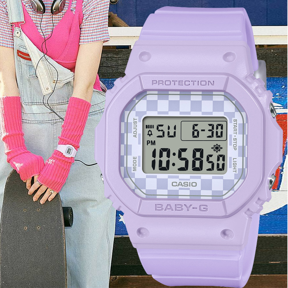 CASIO卡西歐 BABY-G 滑板潮流 格子旗電子腕錶 BGD-565GS-6