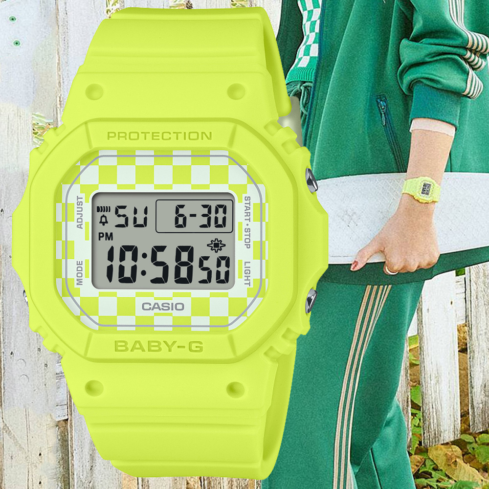 CASIO卡西歐 BABY-G 滑板潮流 格子旗電子腕錶 BGD-565GS-9