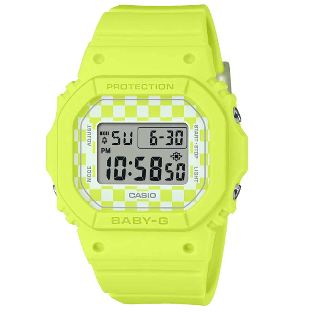 【CASIO 卡西歐】BABY-G 滑板文化 酷炫休閒街頭電子錶 螢光綠 BGD-565GS-9 37.9mm