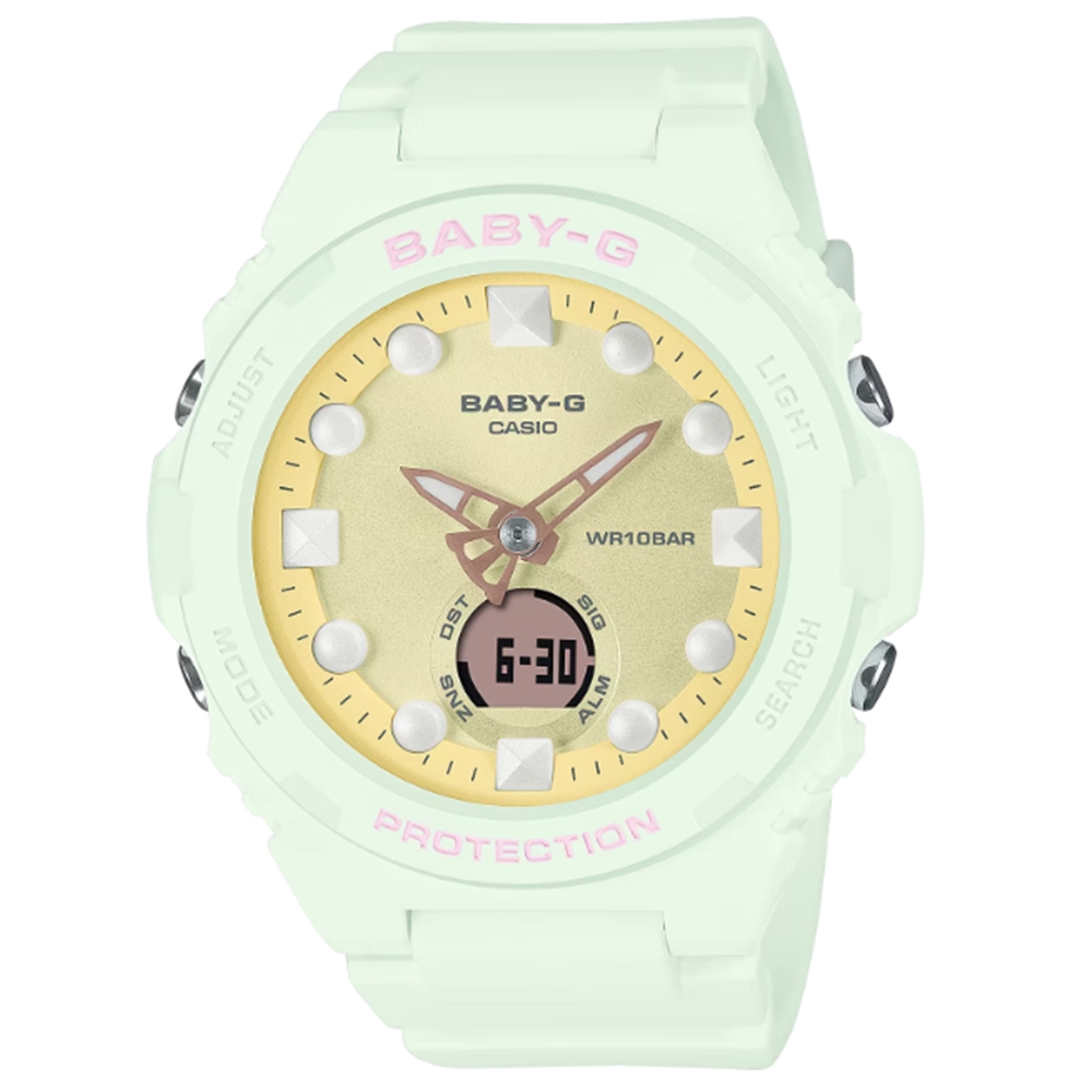 【CASIO 卡西歐】BABY-G 未來風 夢幻色彩雙顯錶款 綠 BGA-320FH-3A 42.4mm