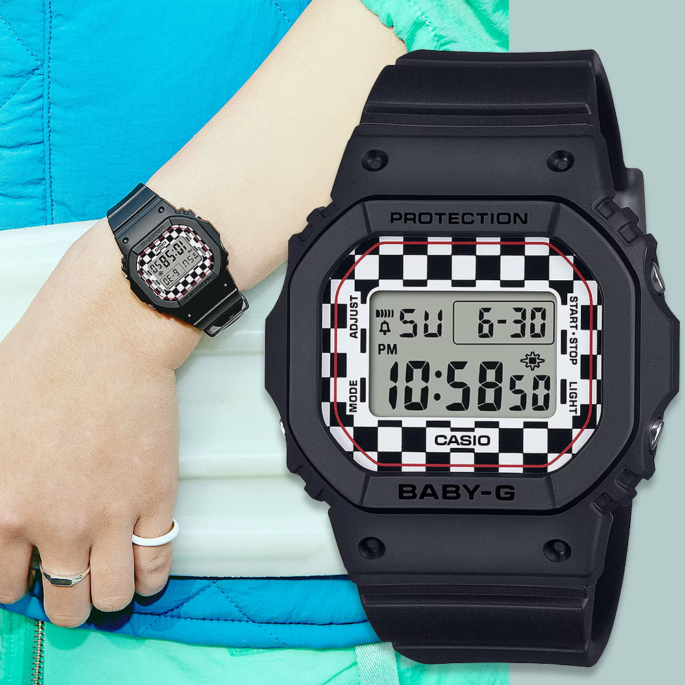 CASIO 卡西歐 BABY-G 格子旗方形女錶 電子錶(BGD-565GS-1)