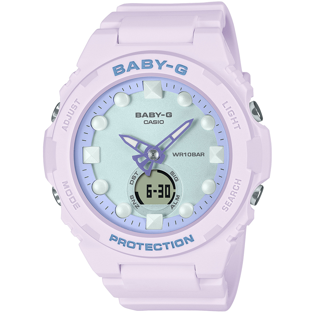 【CASIO 卡西歐】BABY-G 霧柔風采運動雙顯腕錶/柔霧紫x藍面(BGA-320FH-4A)