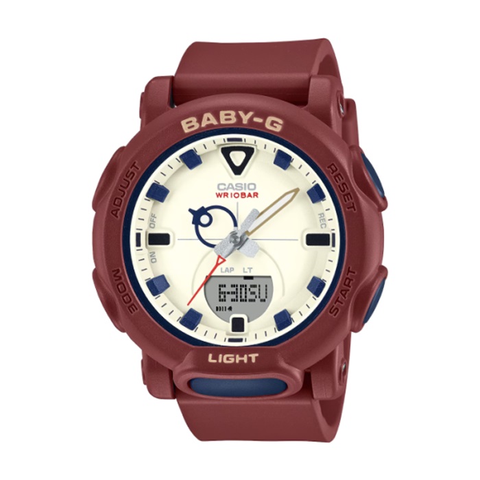 【CASIO BABY-G】戶外露營環保樹脂耐衝擊雙顯休閒腕錶-勃艮第紅/BGA-310RP-4A