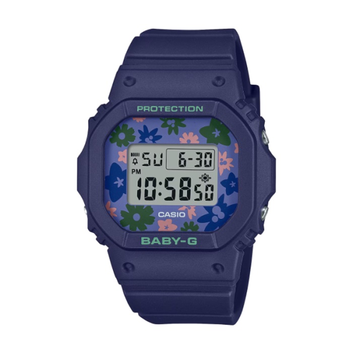 【CASIO BABY-G】復古花田設計方形電子休閒腕錶-藏青藍/BGD-565RP-2